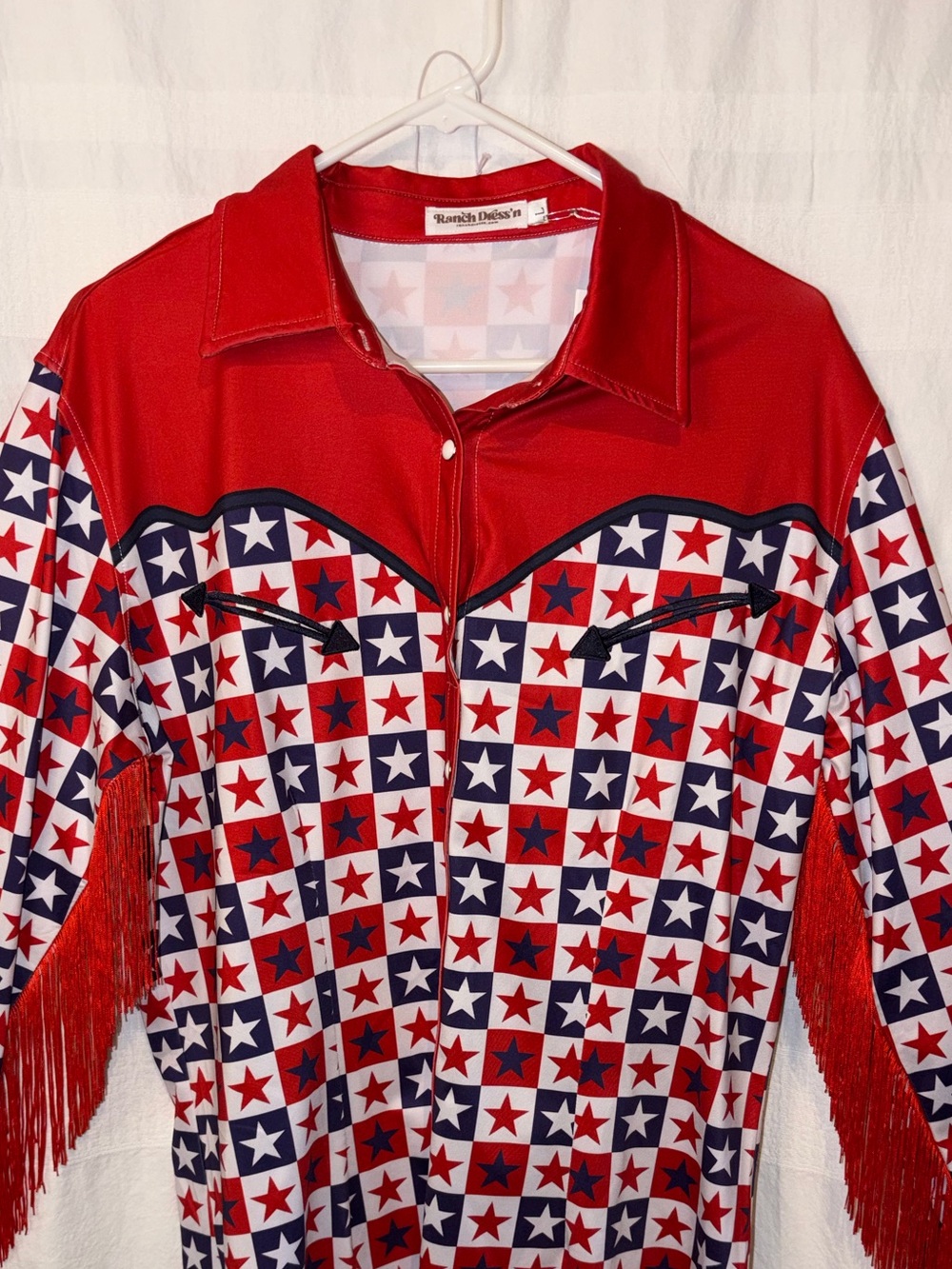 Ranch Dress’n red white blue with fringe size large NWT